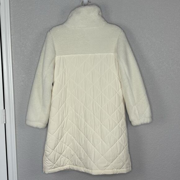 T By Talbots Cozy Sherpa Coat Long Neutral Minimalist Ivory Size MP Petite - Picture 3 of 6